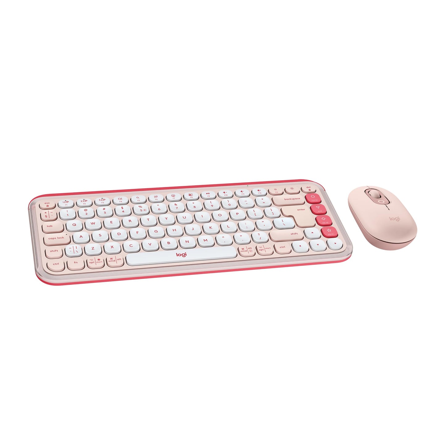 Logitech POP ICON Keys Wireless Bluetooth Keyboard, Comfortable Typing, Programmable Keys, Easy-Switch Between up to 3 Devices, for Laptop, Tablet, PC – Rose and Off-White