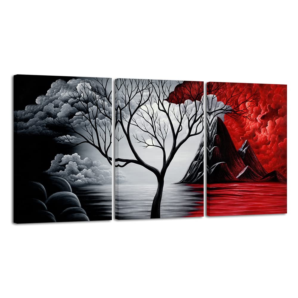 Wieco Art The Cloud Tree 3 Panels Modern Giclee Canvas Prints Artwork Abstract Seascape Paintings Reproduction Sea Beach Pictures Printed on Canvas Wall Art for Home Decorations Wall Decor