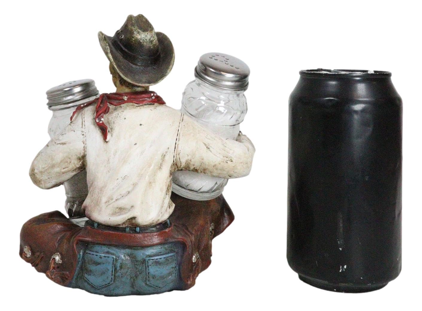 Ebros Gift Country Rustic Western Howdy Wrangler Cowboy With Chaps Sitting Crossed Legs Salt and Pepper Shakers Holder Figurine Set Farmhouse Ranch Wild West Southwestern Old World Decor