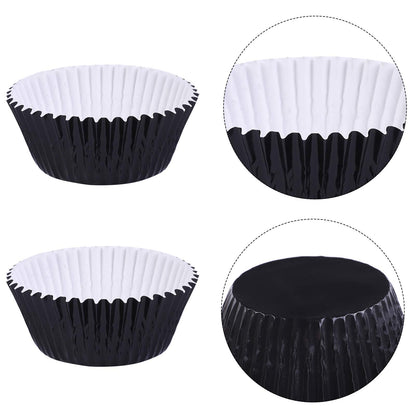 URATOT 100 Pieces Foil Metallic Cupcake Liners Muffin Wrappers Foil Baking Cups Muffin Paper Cases, Black