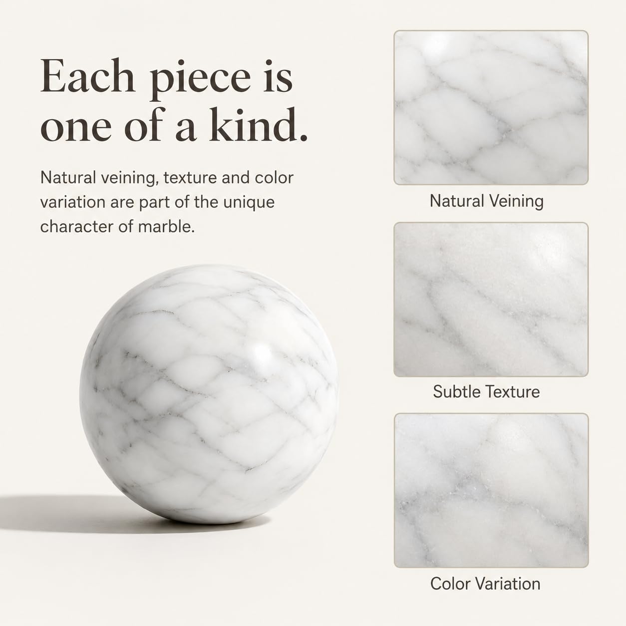 SIRIZEN-DIVING Natural Marble Decorative Spheres, Small Stone Bowl Filler Balls for Tray Styling, Shelf and Coffee Table Decor, 6 cm Diameter