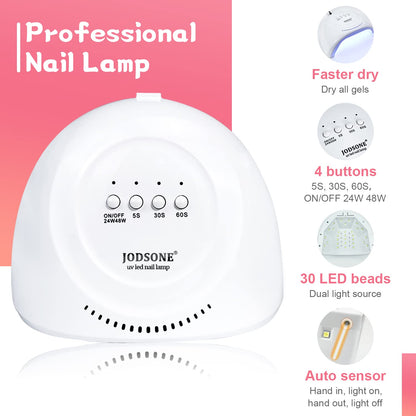 JODSONE Gel Nail Polish Kit with U V Light 32 Colors Gel Polish Nail + 4 Functional Adhesive Bottles Kit Soak Off Manicure Tools Gifts for Women