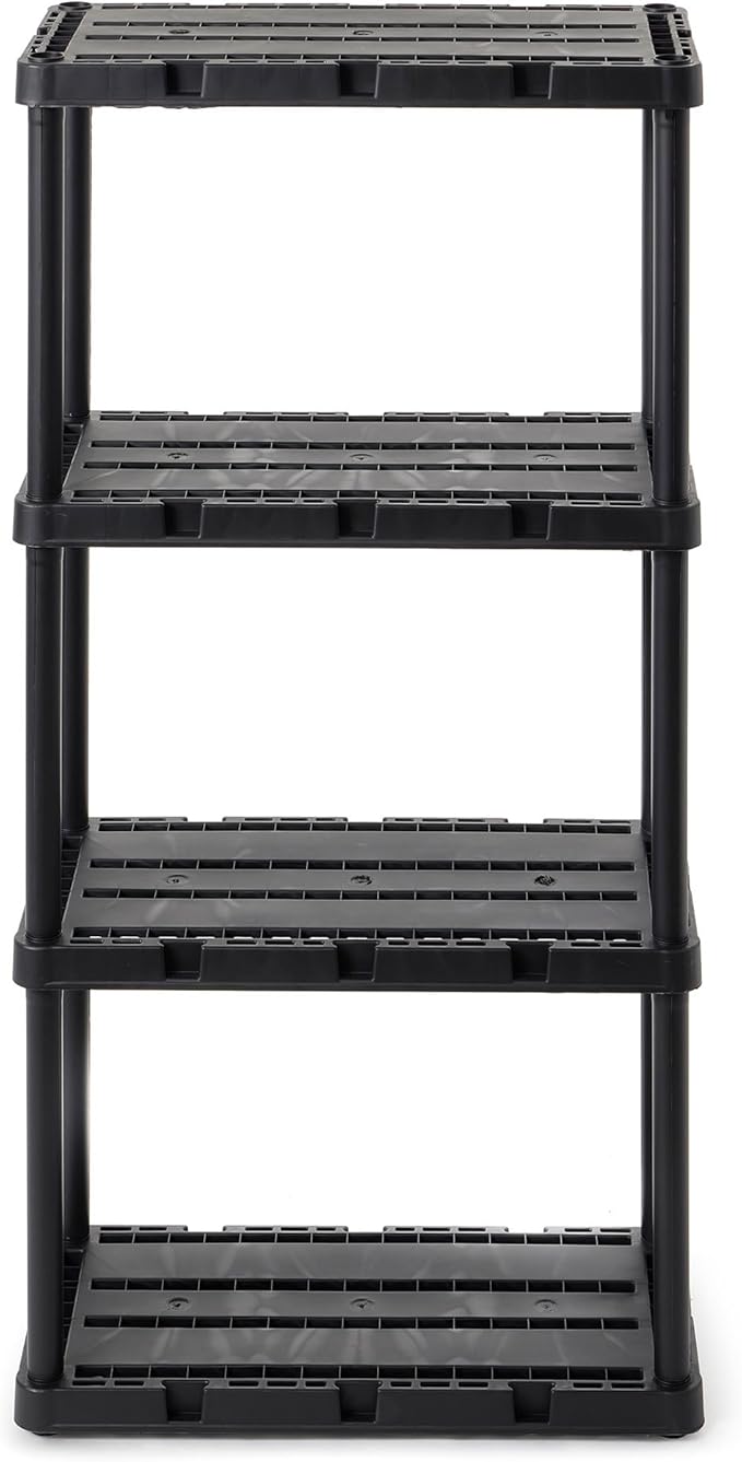 Gracious Living Light Duty Storage Shelves, Knect-A-Shelf 4-Shelf Ventilated Shelving Rack Organizer for Home, Garage, Basement & Laundry, Black