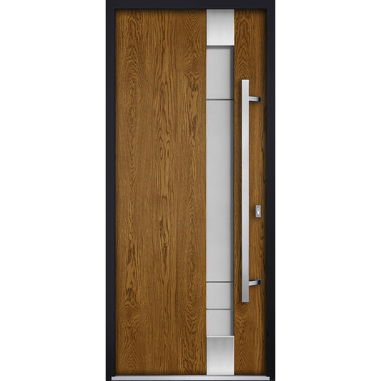 VDOMDOORS Deux 1713 | Natural Oak | Exterior Steel Single Front Door with transom | Left-Hand inswing | Size: 36" x 80" | Prehung