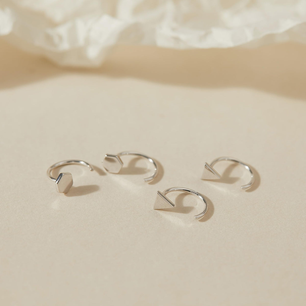 925 Sterling Silver Huggie Earrings - Triangle Dot Half Hoop for Women - Open Little Huggy Earrings - 2 Pairs