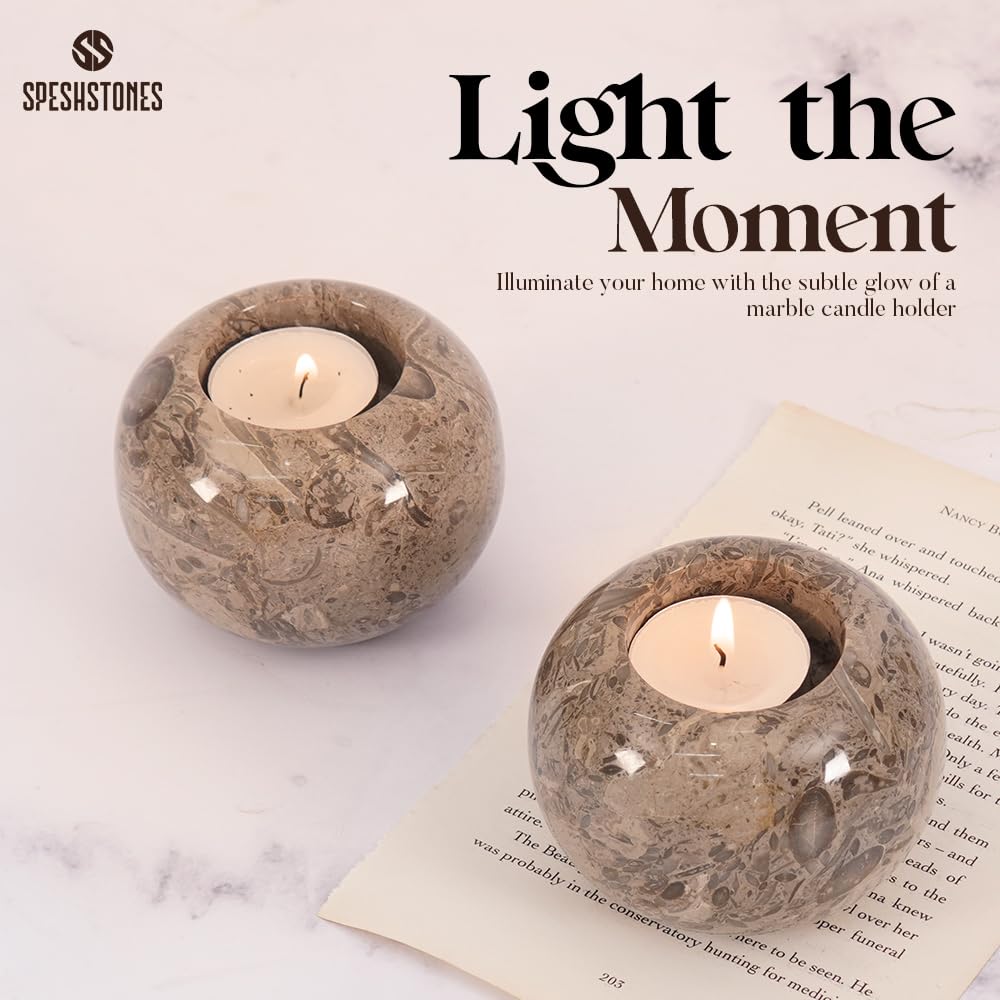 SPESHSTONES Marble Tealight Candle Holder 3.5 Inch Stone Votive Candle Holders for Tables Centerpieces Decor - Small Candles Holders for Wedding Gifts