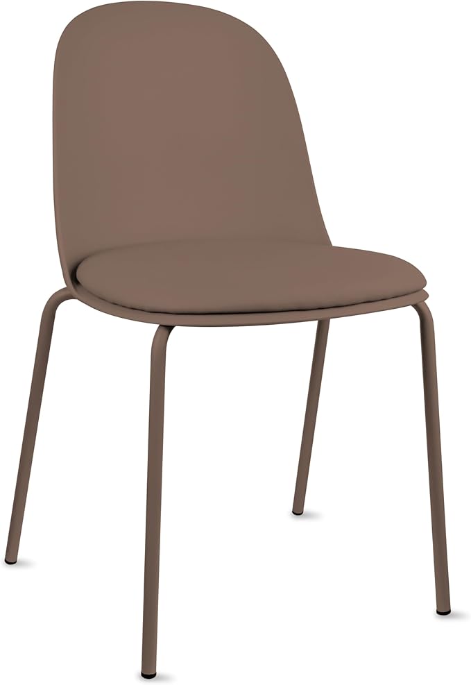 2xhome Parent Modern Stackable Armless Dining Chair | Plastic Shell Seat with Metal Legs | Indoor or Outdoor Use | Home Kitchen Patio (4, Brown, Padded Seat)