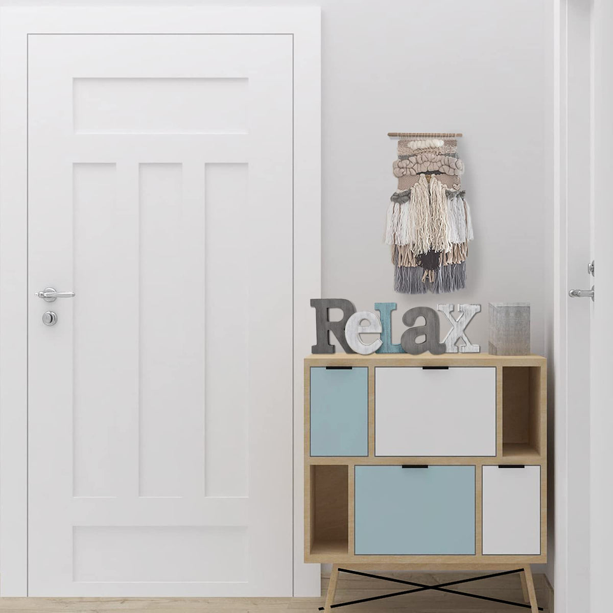 Rustic Wooden Teal Home Sign Decorative Cutout Letters Freestanding Block Word Sign Hanging Ornament Table Shelf Decor (Relax)