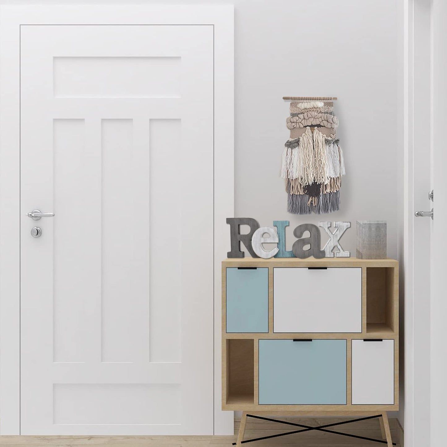 Rustic Wooden Teal Home Sign Decorative Cutout Letters Freestanding Block Word Sign Hanging Ornament Table Shelf Decor (Relax)