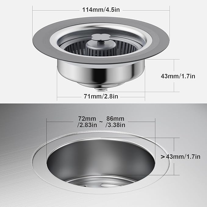 3 in 1 Kitchen Sink Drain Strainer and Stopper, 304 Stainless Steel Pop-up