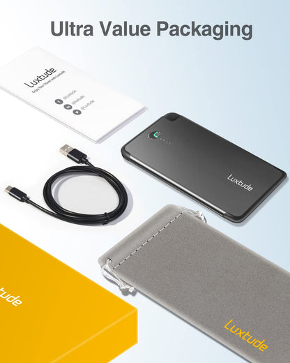 Luxtude Portable Charger iPhone Built in Lightning Cable (MFi Apple Certified), Ultra Slim Portable Phone Charger Thin Battery Pack, 5000mAh Power Bank for iPhone 14/13/12/11/10 etc. (Metal Black)