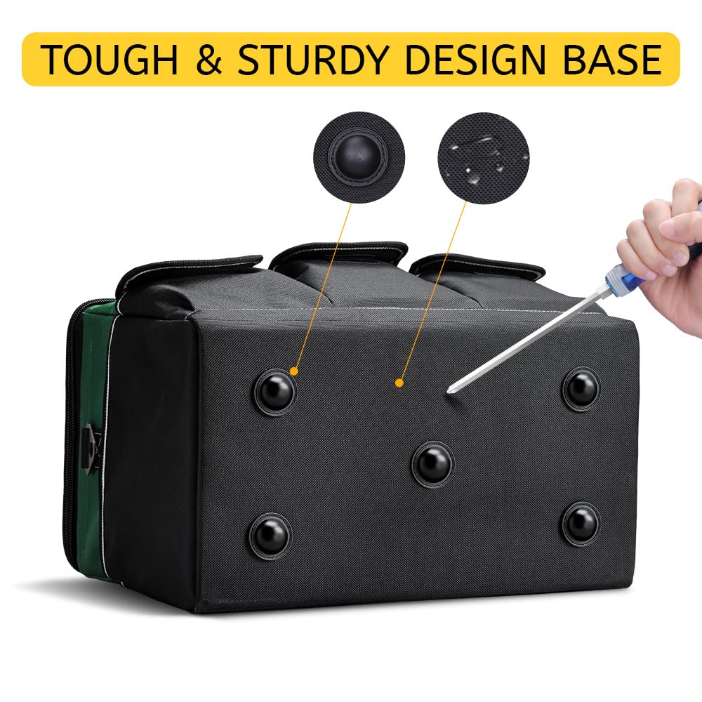 WINHUNT Tool Bag, 19-inch Wide Mouth Tool Organisers, 600 Denier with 6 Interior 8 Exterior Pockets Large Tool Bag for Home DIY & Equipment Storage, Green and Black (19 inch)