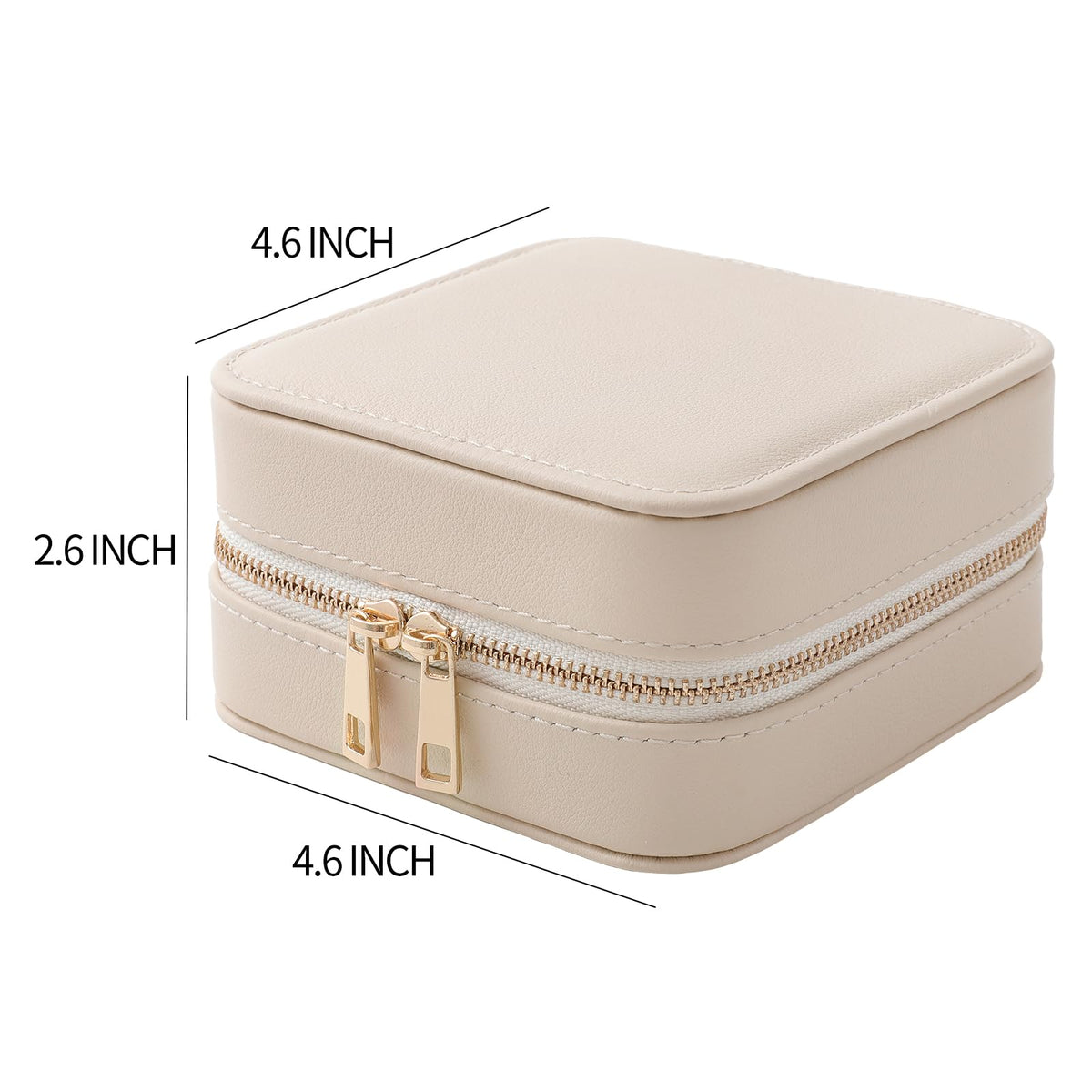 NGVRC Genuine Leather Travel Jewelry Organizer Case with Mirror for Women, Small Mini Portable Jewelry Box for Ring Earrings Necklace Bracelet Luxury Gift for Women（Beige）