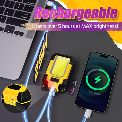 WARSUN 3 PC Led Work Lights Rechargeable Magnetic Mechanic Light Portable Worklight for Camping Car Repairing 30w 1200 High Lumens Bright, Yellow Stocking Stuffers Mens/Dad Gifts