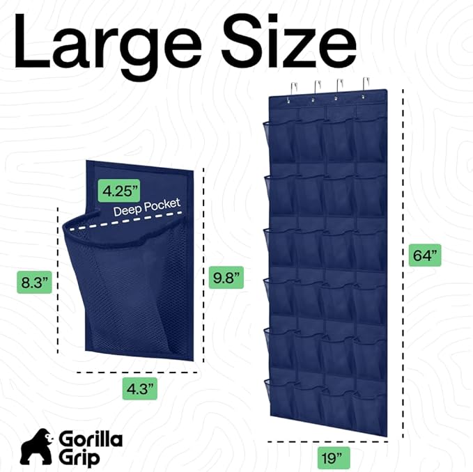 GORILLA GRIP Over the Door Shoe Organizer, 24 Large Breathable Mesh Pockets