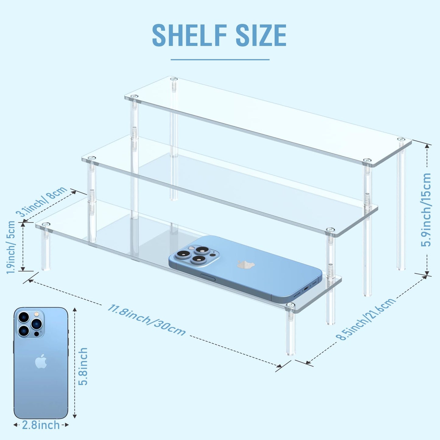 Aredpoook Acrylic Display Risers, 3 Tier Perfume Organizer Stand, Clear Cupcake Stand Holder, Large Shelf Risers for Figures, Dessert Shelves for Party, Display Shelf for Decoration and Organizer