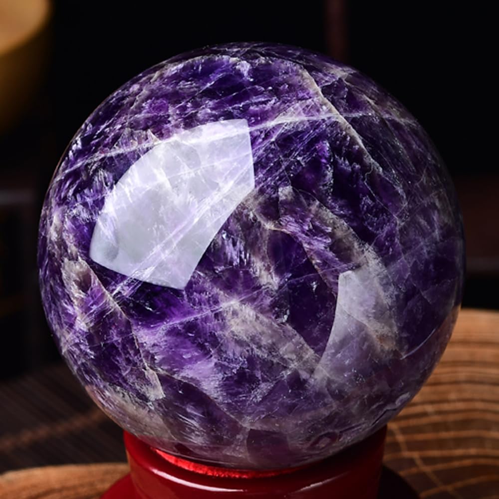 2.36-2.76inch/6-7cm Natural Crystal Ball Amethyst Sphere with Stand, Hand Polished Decorative Sphere Healing Crystals Ball Healing Stone Crafts Fengshui Home Decoration Collect