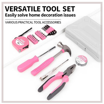 24 Pieces Pink Home Tool Set, mini Tool Box Basics Household Tool Kit Box for Men and Women DIY