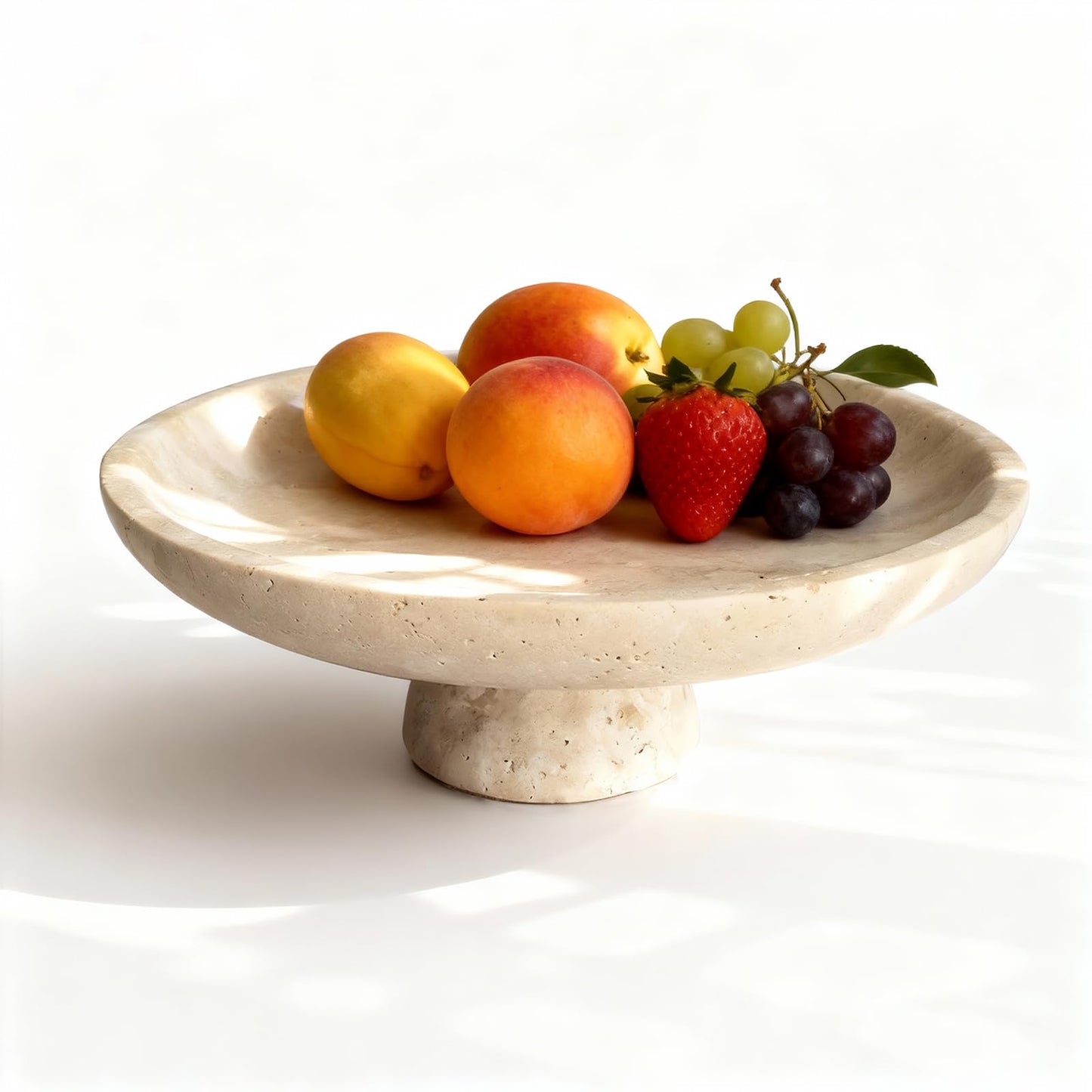 Axiqunel Natural Travertine Fruit Bowl 10.2 Inches with Pedestal Large Decorative Bowl for Kitchen Counter Dining Table Centerpiece and Entryway Decor