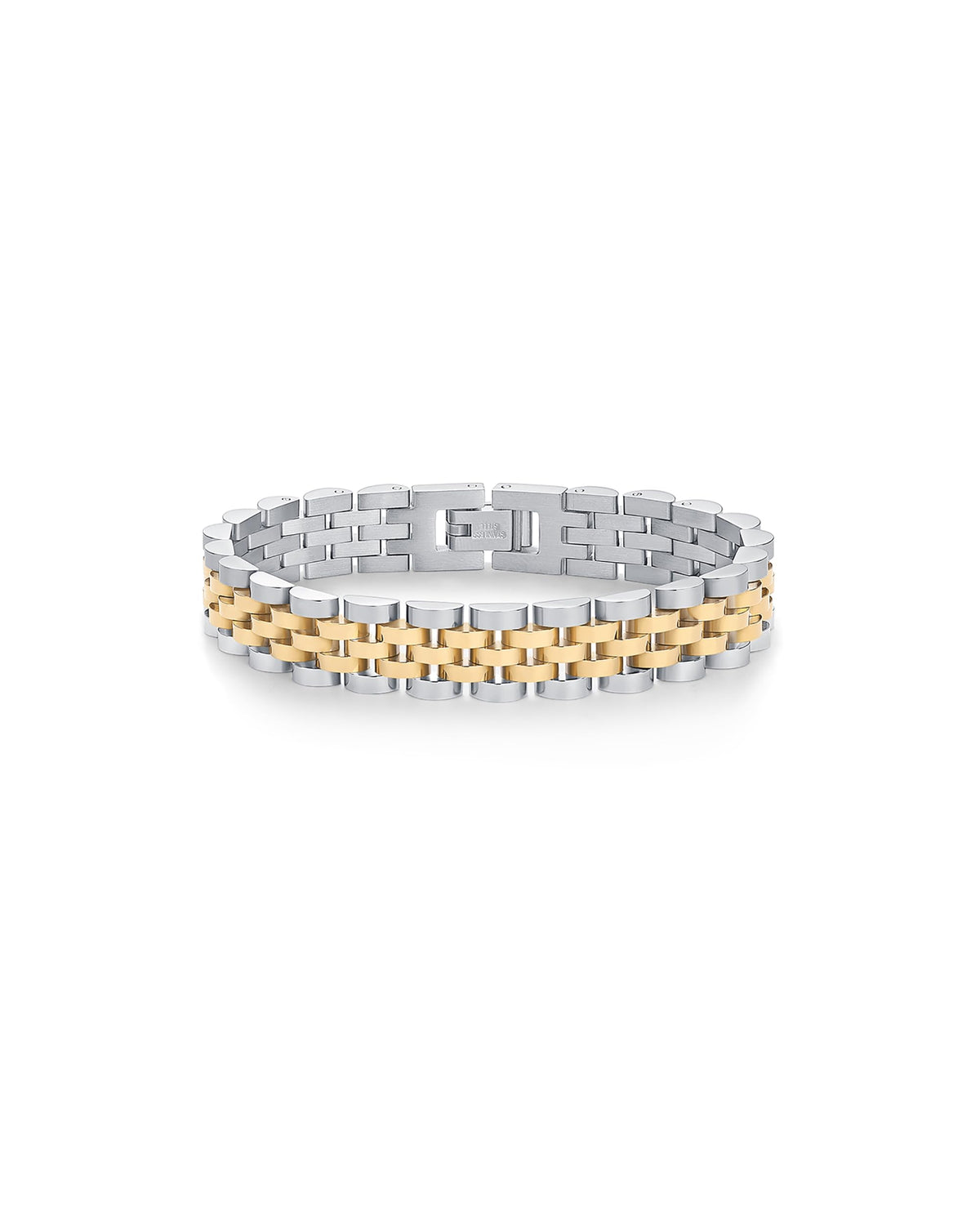 PAVOI 14K Gold Plated Two-Toned Waterproof Watch Strap Chain Bracelet for Women | White Yellow Mixed Metals Stainless Steel Chunky Link Bracelet 7 Inches