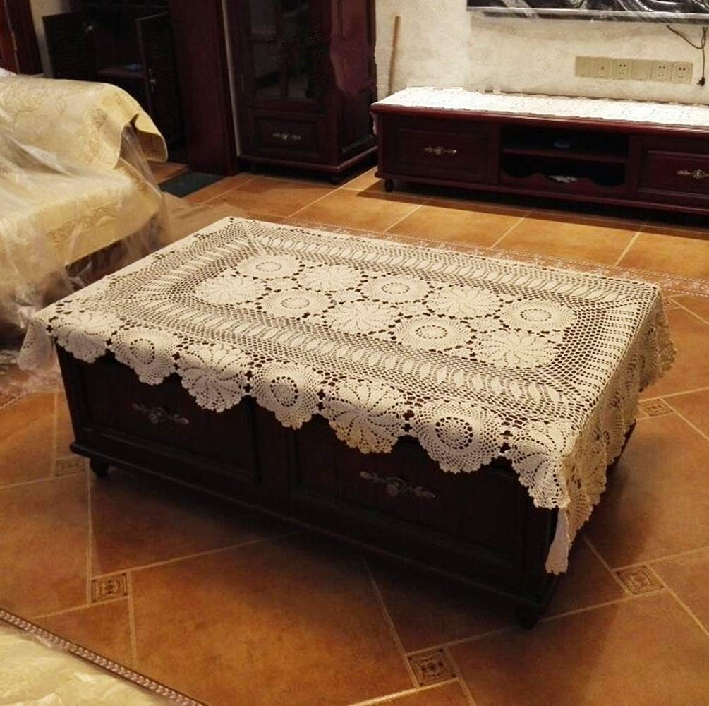 USTIDE Rustic Floral Crochet Tablecloth Rectangle Beige Cotton Lace Table Overlays 51"x70"