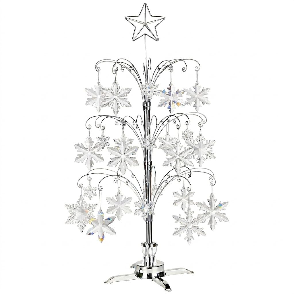 HOHIYA 47" Rotating Ornament Display Tree with 60 Hooks Heavy Duty Metal Christmas Ornament Stand Silver Rotating Display Rack for Glass Ornaments Holiday Decor Craft Show & Year Round Display