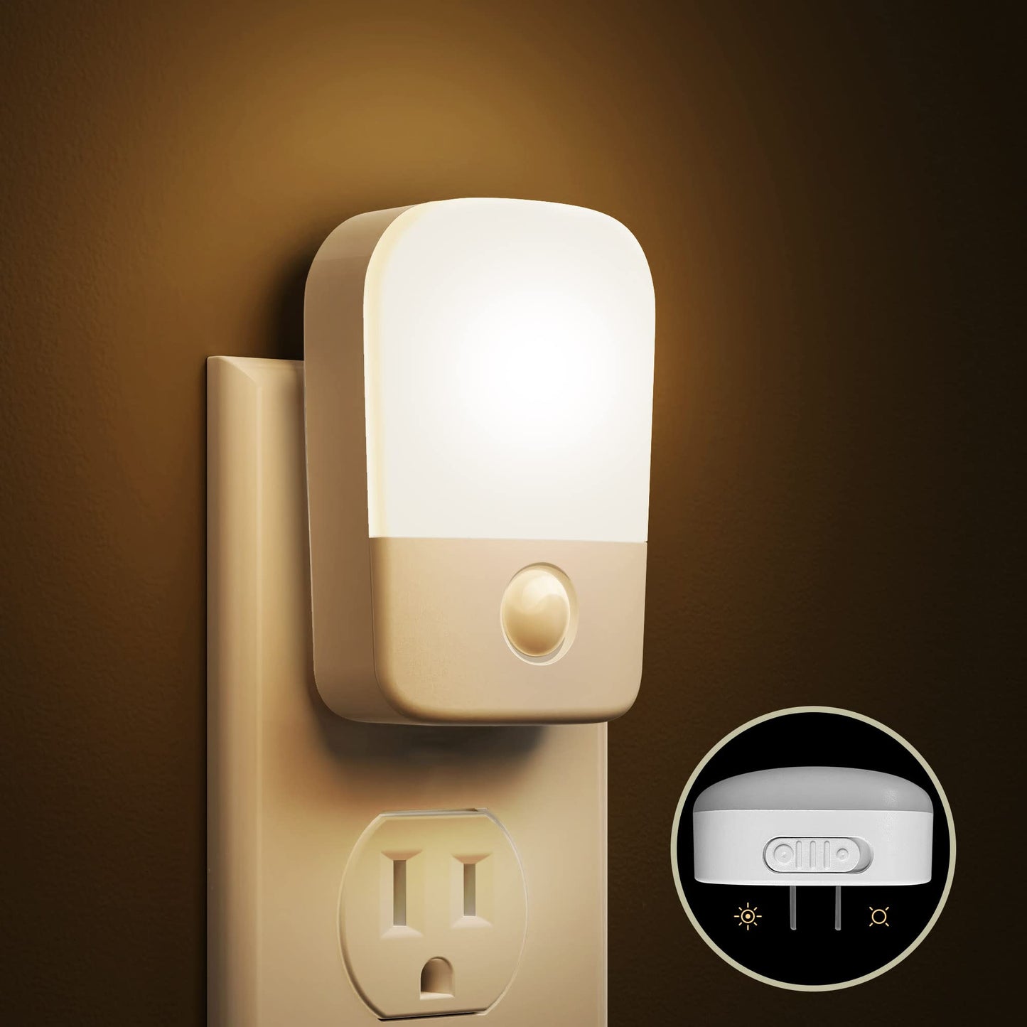 L LOHAS LED Night Lights Plug into Wall 2 Pack, Plug in Night Light with Dusk to Dawn Sensor, Brightness Adjustable 30/60LM, Soft Warm White Nightlights for Kids, Hallway, Bedroom, Kitchen
