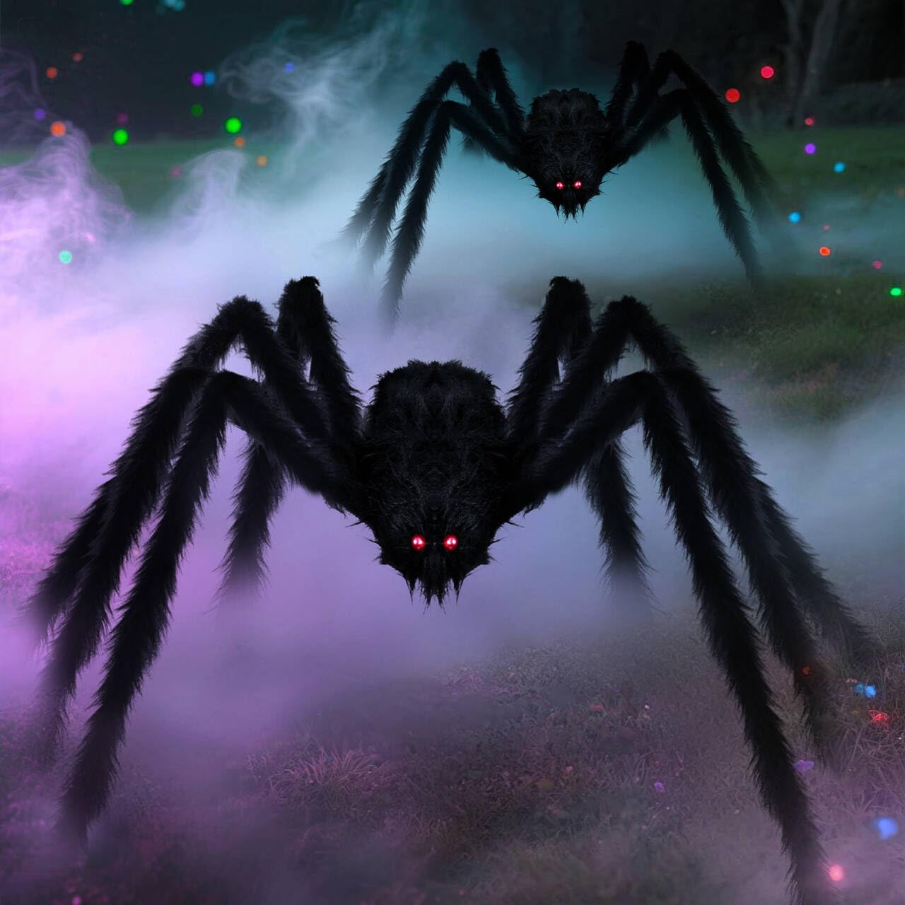 Nirohee 2 Pack Halloween Decorations Outdoor,4.1+5 ft Hairy Giant Spider Halloween Party Decor Large Hairy Spider Scary Fake Large Spiders Props for Yard Decoration Party Decor