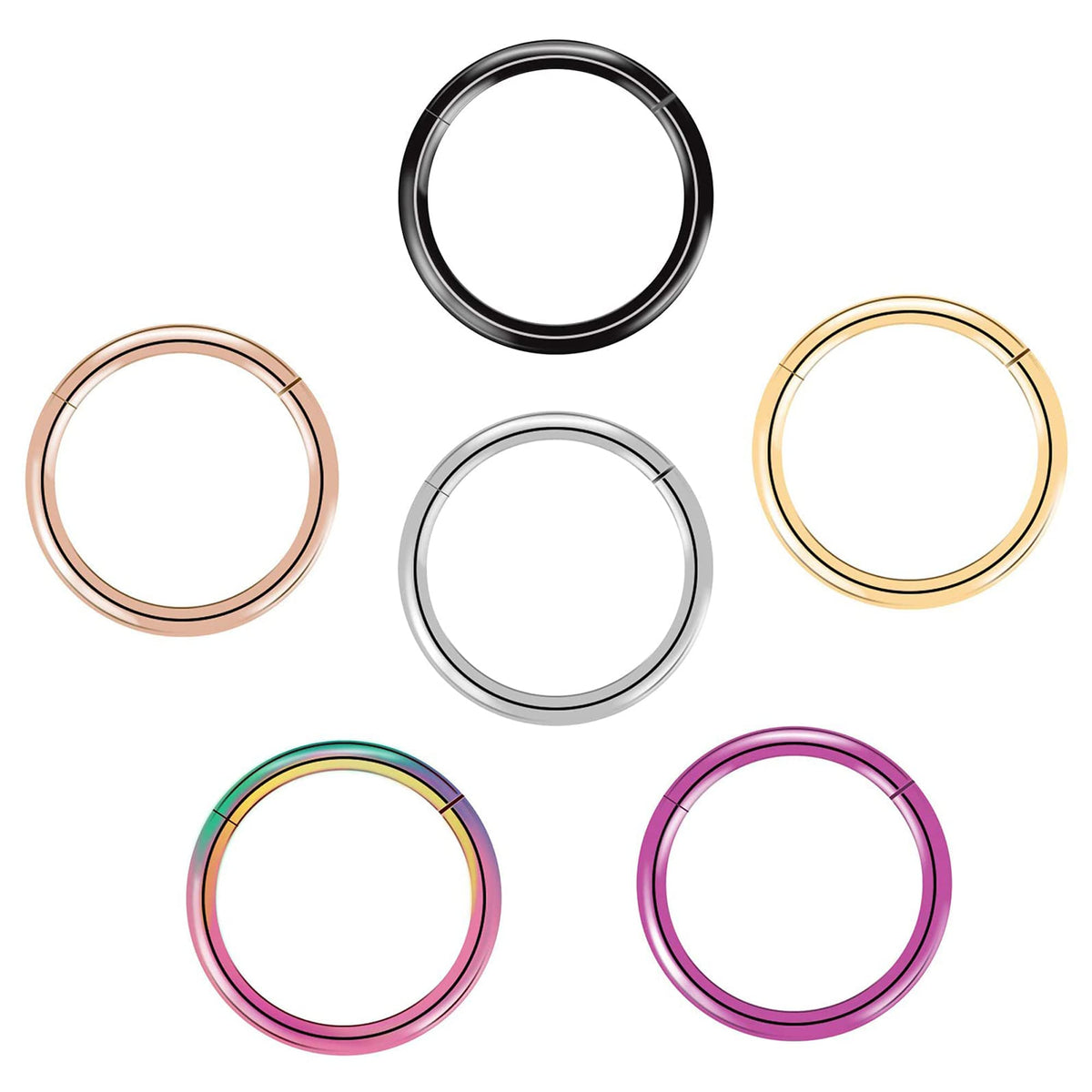 BOGKU 6pcs G23 Titanium Hinged Nose Rings Hoop 20 Gauge 6mm Nose Septum Clicker Segment Rings Cartilage Conch Tragus Helix Rook Hoop Earring Body Piercing Jewelry