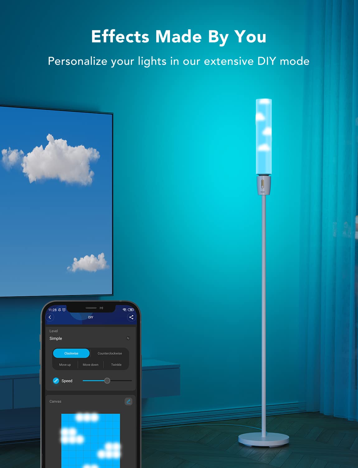 Govee RGBIC Cylinder Floor Lamp, LED Corner Floor Lamp with Wi-Fi App Control, Smart Lamp with 64+ Scenes, DIY Mode, Music Sync, 1500 Lumens Modern Lamp for Bedroom, Living Room