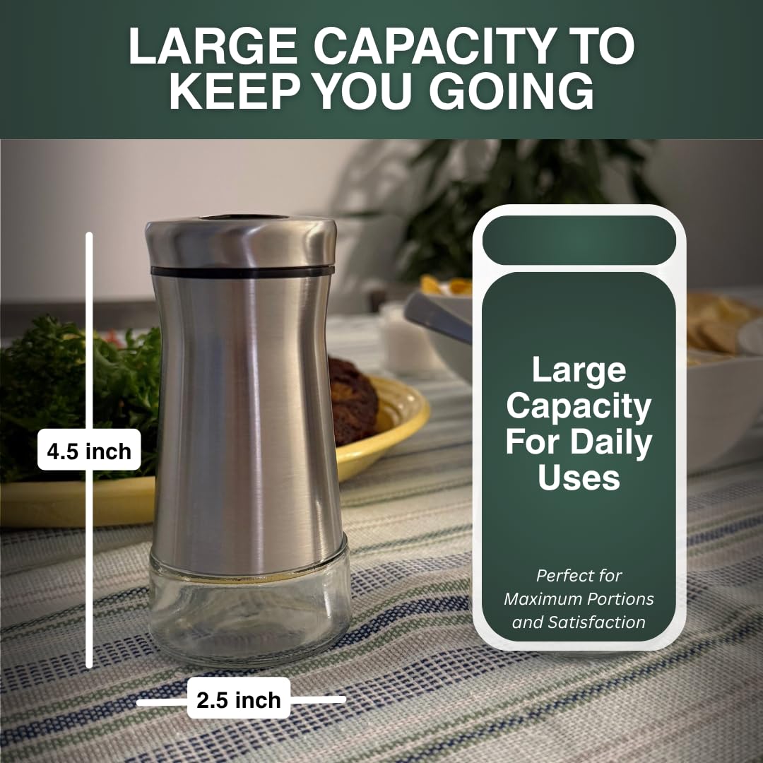 N Nelit Stainless Steel Salt and Pepper Shaker Set – Refillable, Adjustable Pour Lids, Modern Design for Kitchen, Dining Table & Gifting