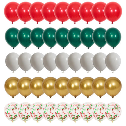 75pcs Christmas Balloons Red Green White Metallic Gold Confetti 12 Inch Latex Balloons for Christmas Birthday Party Decorations