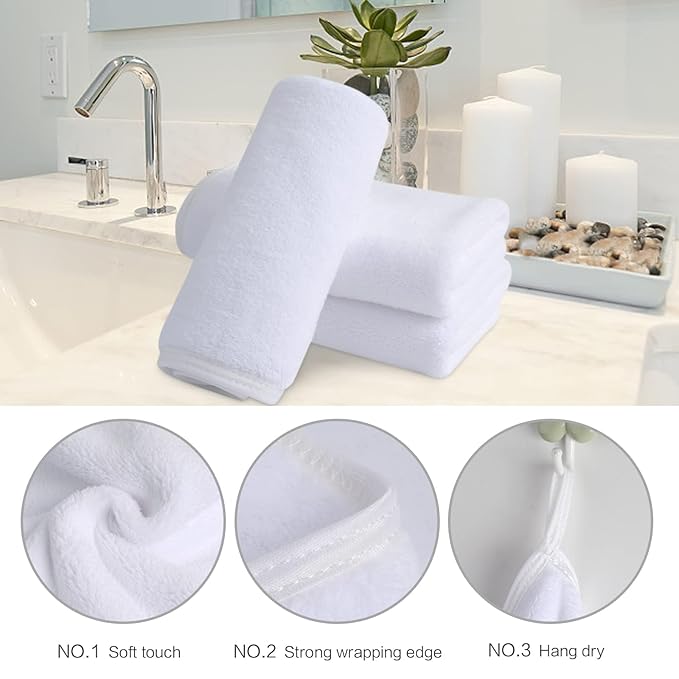 SINLAND Absorbent Coral Velvet Washcloth Ultra Soft Microfiber Face Towels 12 x