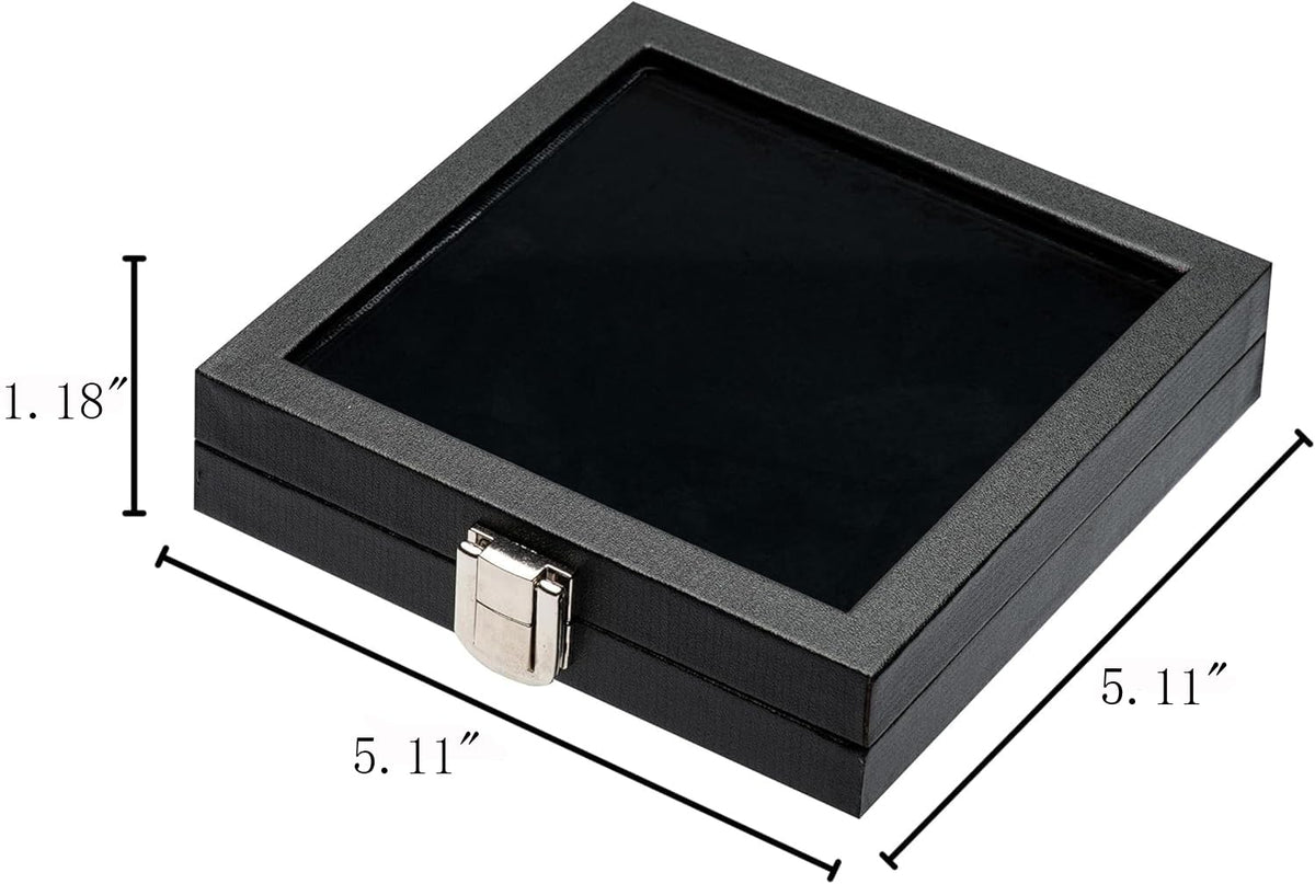 Giftop Jewelry Display Case Tempered Glass Top Lid Black Leatherette,Gemstone Display Case Jewelry Storage Box with Metal Clasp (Medium)