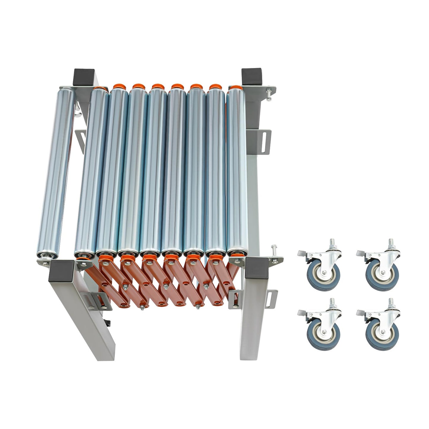 Adjustable Conveyor Table, Material Handling Table, 110 lb Extendable Conveyor with Swivel Casters & Hooks, 4 Brake Wheels, Industrial Conveyor for Warehouse, Assembly, Woodworking