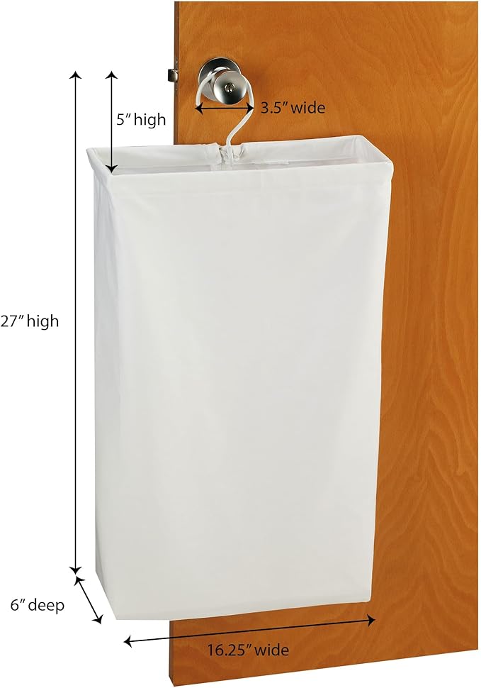 Household Essentials 148 Hanging Cotton Canvas Laundry Hamper Bag | White
