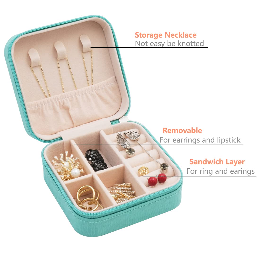 TRODANCE Mini Jewelry Travel Case, Small Portable Jewellry Organizer Box Portable Display Storage Box for Rings Earrings Necklaces, Gifts for Girl, Women, Wedding, Birthday, Mom, Mother's Day (Blue)