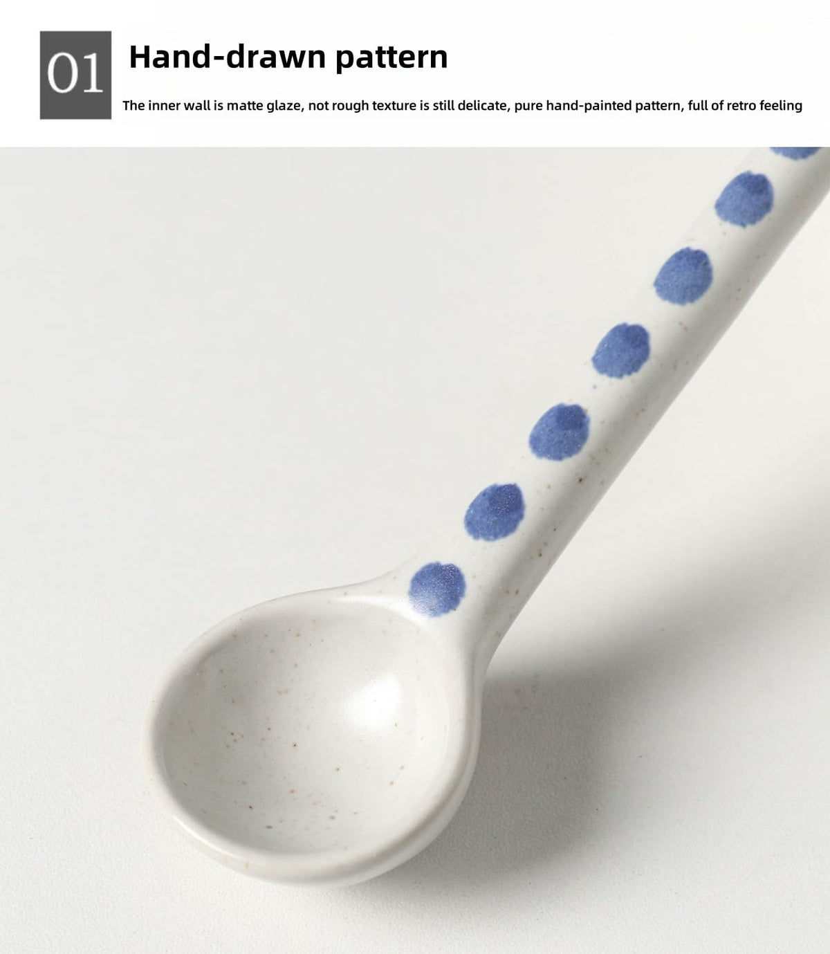 4-Pack - Ceramic blue and white Afternoon Tea, Coffee Whisk, Handmade Spoon,Pointed-head/Round-head handle coffee spoon, tea scoop for loose tea, Size 4.9 * 1.3 in（12.5 * 3.5 cm）