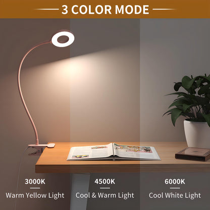 iZELL Desk Lamp, [3 Color Modes & 10 Brightness] LED Reading Light with Clamp, Flexible Gooseneck Book Light for Kids Reading Book in Bed at Night Clip on Table, Headboard, Dorm - 15.8‘’ Black