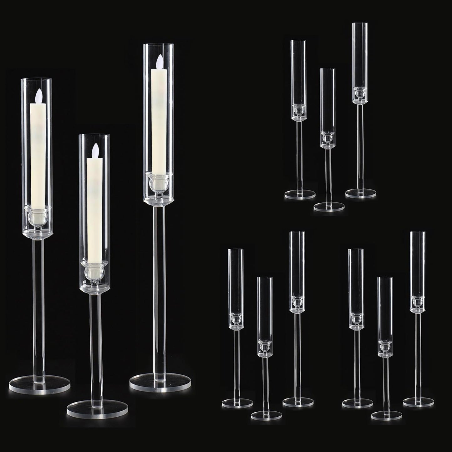 Vincidern 12pcs Clear Taper Candle Holder, Wedding Centerpieces for Tables, Acrylic Candlestick Holder for Dining Table, Long Candle Stick Candle Stand for Wedding, Party, Holiday, Event Decor