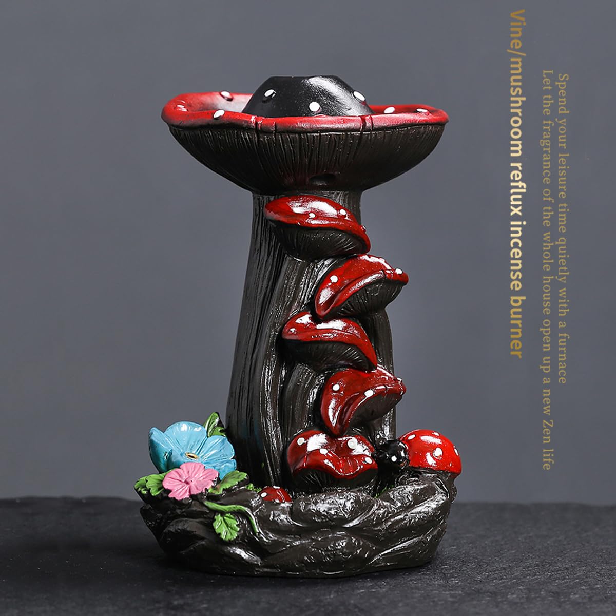 Mushroom Backflow Incense Holder, Resin Aromatherapy Decor with Smoke Cascade Effect for Home Relaxation, Meditate Stress Relief Waterfall Incense Burner Fountain with Cones Zen Room Decor