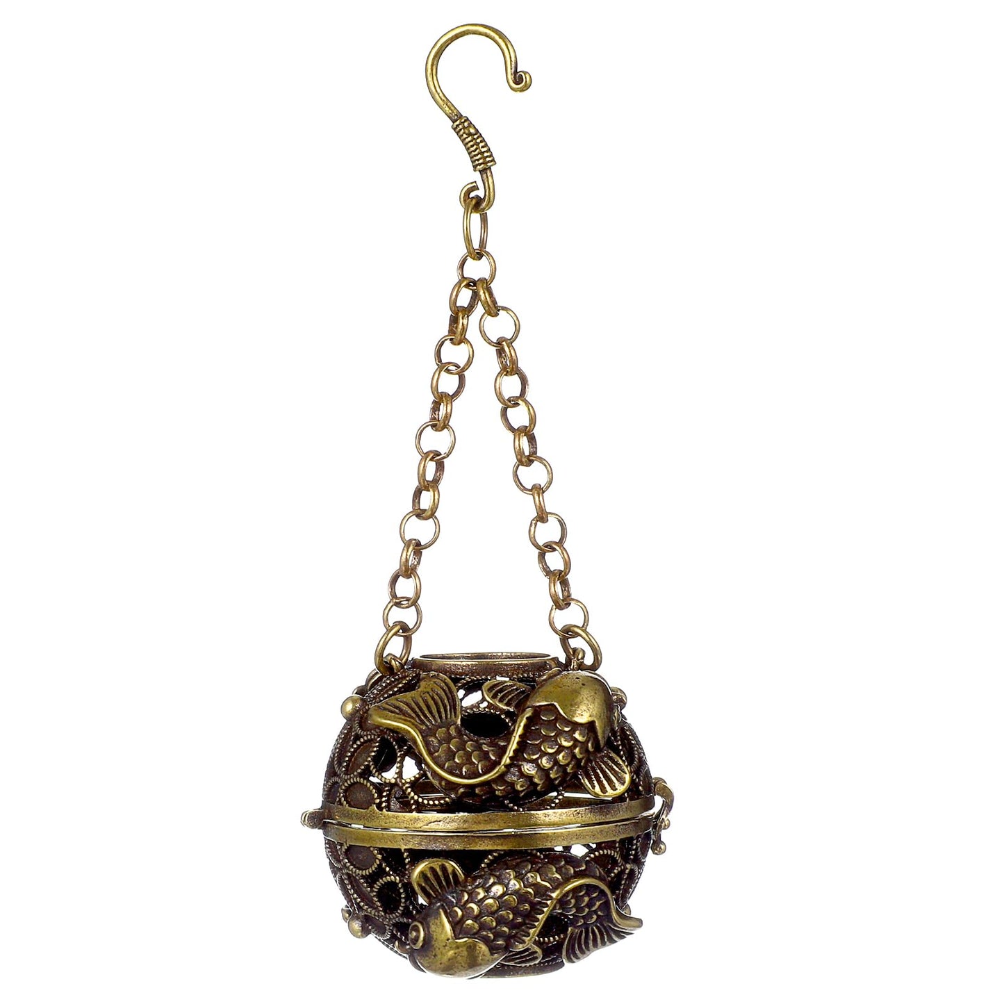 GANAZONO Copper Aromatherapy Ball Incense Burner Hollow Design with Hanging Chain for Home Fragrance Meditation and Room Purifying 4.5X4.5X4.6 Inch