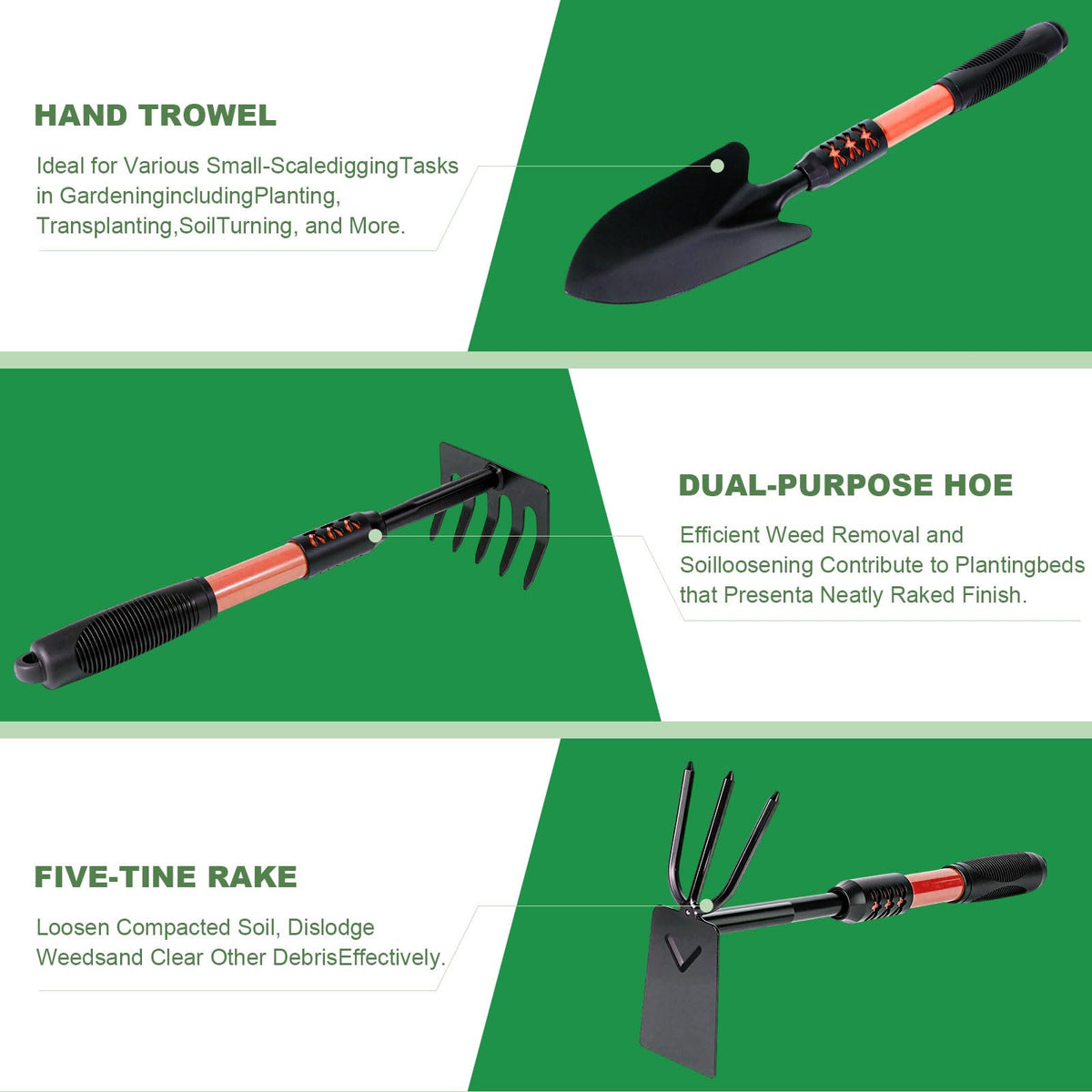 Zenrok Garden Tool Set, 4 Pack Gardening Tools, Stainless Steel Heavy Duty Hand Cultivator, Hoes, Shovel, for Planting Weeding Digging, Gardening Gifts for Women,Orange