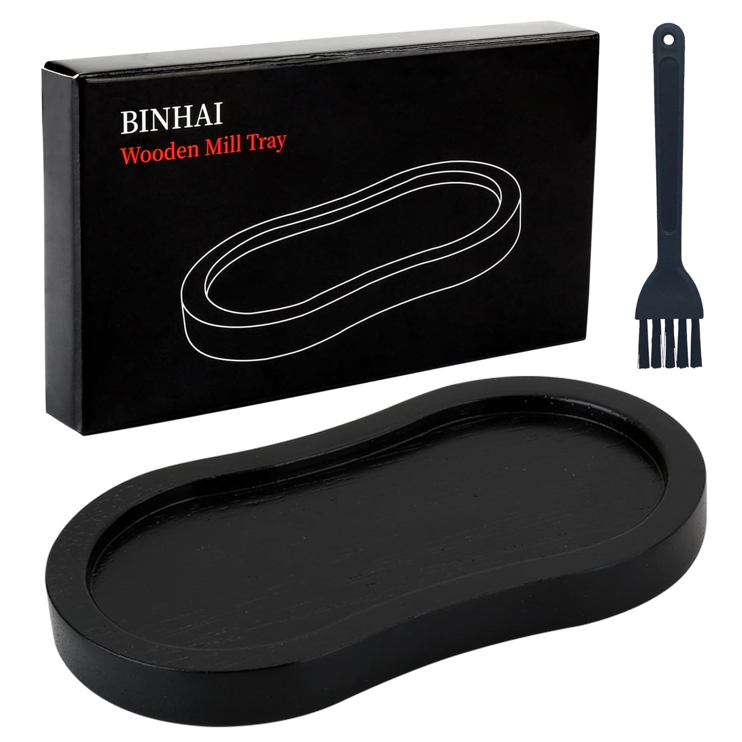 BINHAI Black Salt and Pepper Mill Tray, Pepper Grinder Wood Rest, Work Surface and Dining Table Protector (Pepper mill not included)