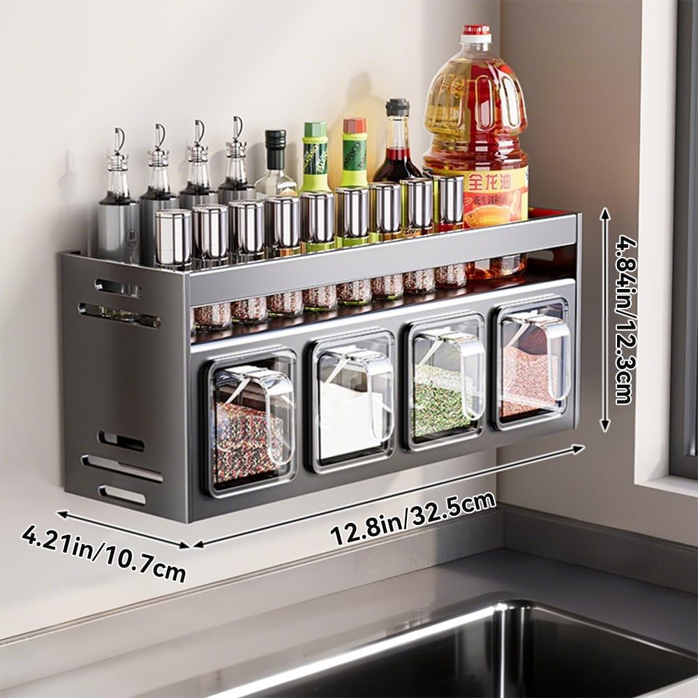 ANQIA Kitchen Spice Rack Wall Mount Hanging Seasoning Box Over Stove Hanging Shelf Seasoning Jar Organizer for Sugar Salt Pepper (4 Box)