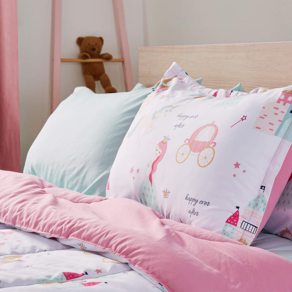 SLEEP ZONE Kids Twin Bedding Comforter Set - Super Cute & Soft Kids Bedding Bed in a Bag 5 Pieces Set with Comforter, Sheet, Pillowcase & Sham (Princess Castle)