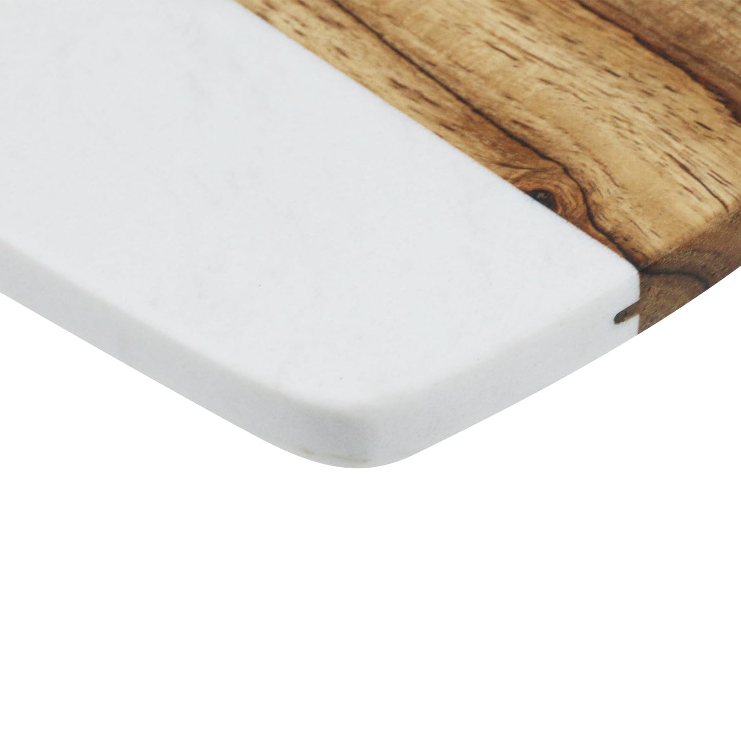 Nicerity Cutting Board with Marble and Natural Wood White Marble and Wood Charcuterie Board Cheese Board With Handle Serving （Type-3）