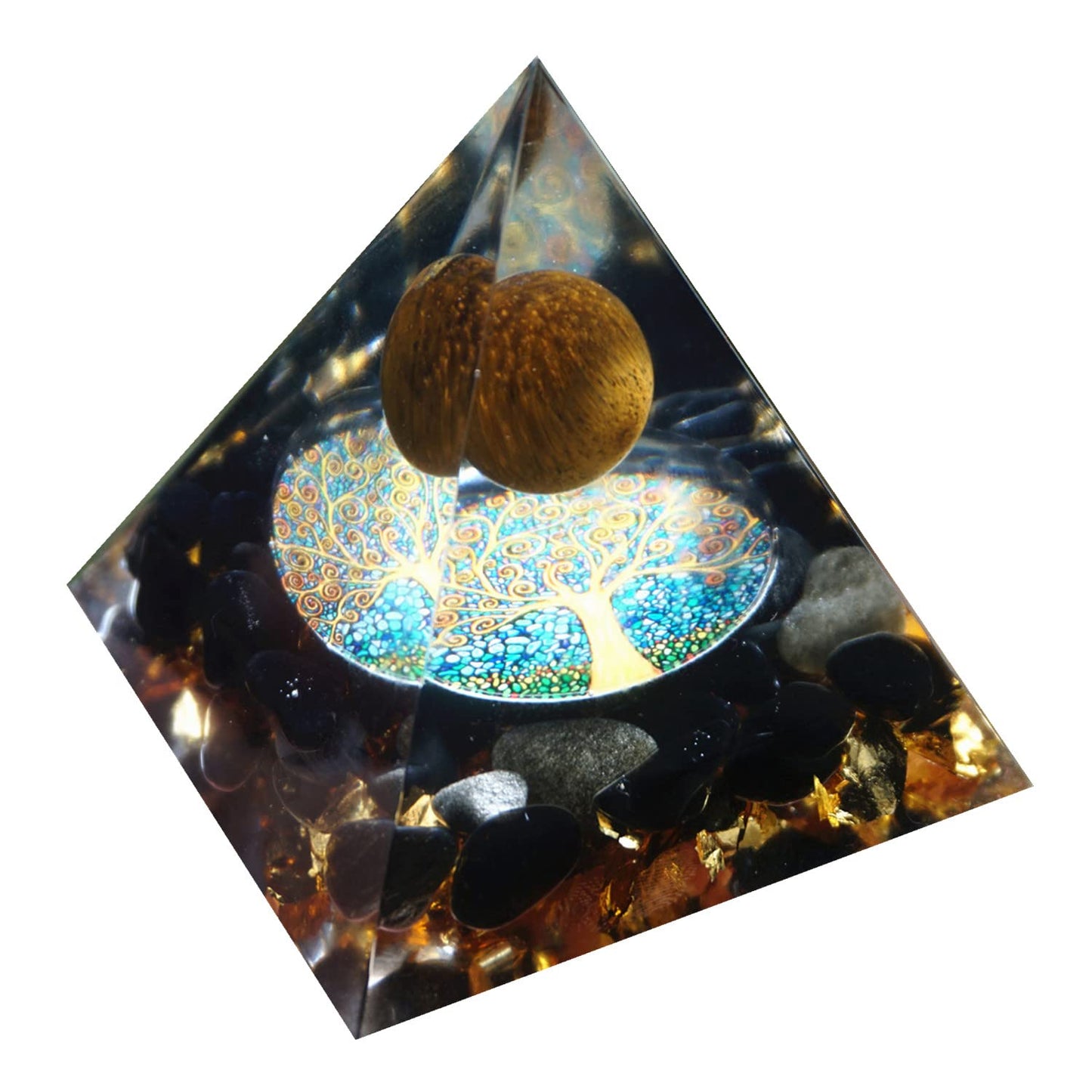 Besorgone Orgonite Pyramid for Positive Energy Chakra Orgone with Crystal Healing Stones Attract Wealth Wisdom Meditation Gift (Tiger Eye - Obsidian)