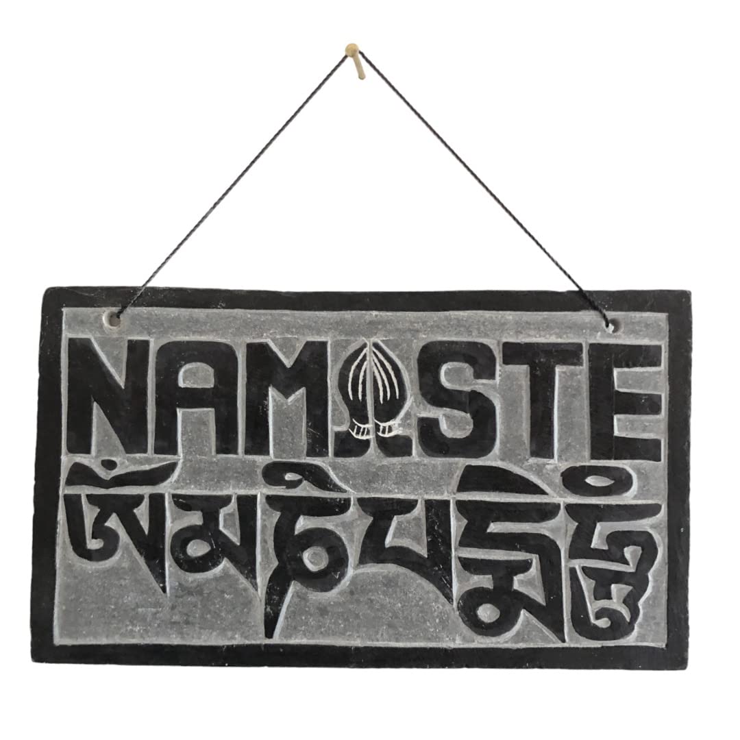 14cm / 5.5'' Fair Trade Nepalese Stone Om Sign namaste stone sign om padme welcome door hanger buddhist