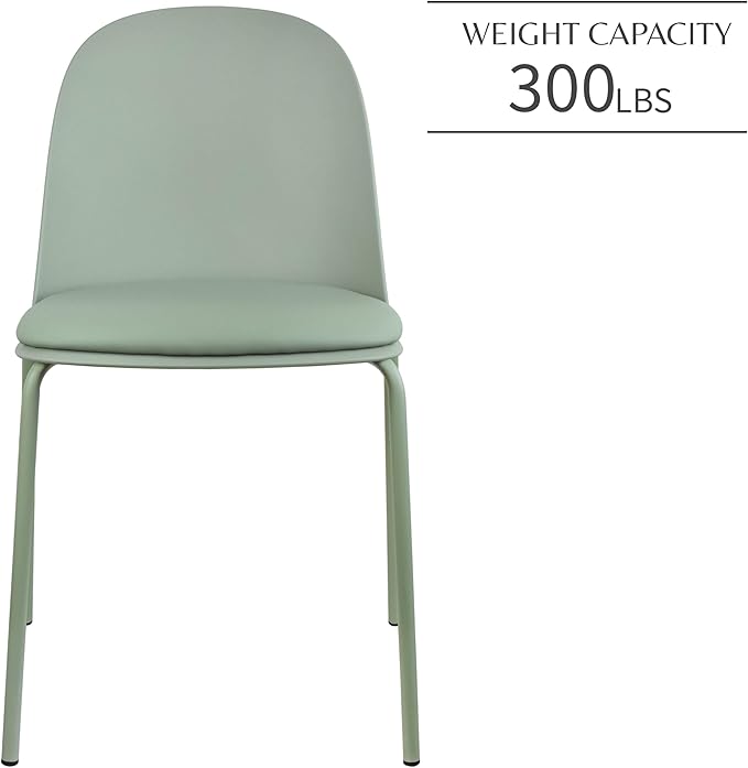 2xhome Modern Stackable Armless Dining Chair | Plastic Shell Seat with Metal Legs | Indoor or Outdoor Use | Home Kitchen Patio (4, Green, Padded Seat)